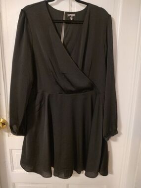 Express Black Long-Sleeve Wrap Dress